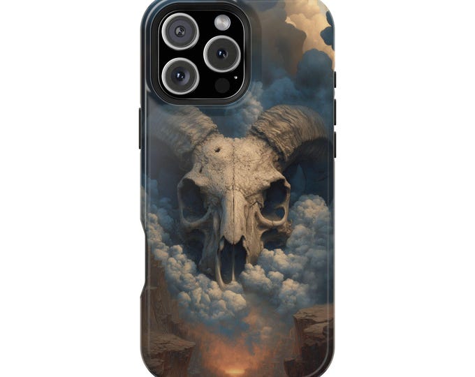 Horned Ram Skull  Cloud Sky Canyon Phone Case: iPhone, Galaxy, Pixel - Lifetime Warranty