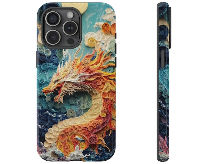 Dragon Kaiju Phone Case | iPhone, Samsung Galaxy, Pixel | Paper Quilling Flower Titan Ocean Sea Waves Monster Floral Design Tough Cover