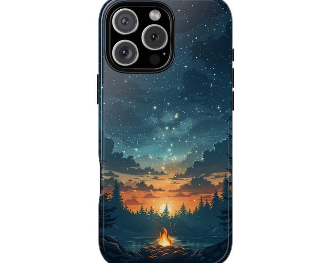 Camp Bonfire Evening Sunset Stars Night Phone Case: iPhone, Galaxy, Pixel - Lifetime Warranty