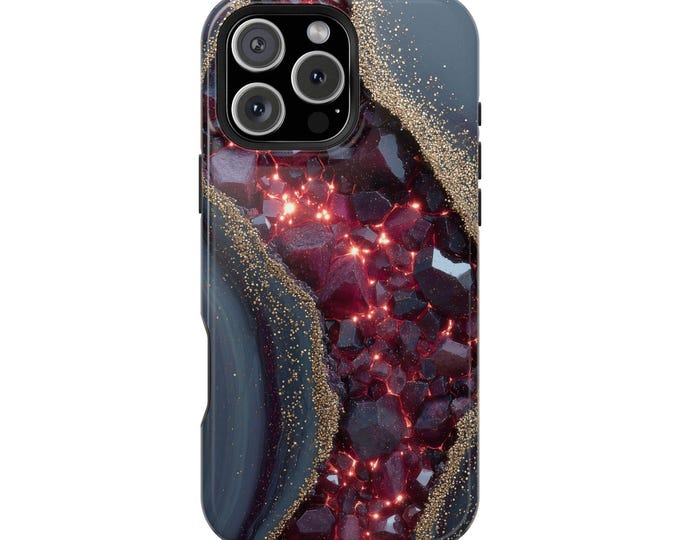 Glowing Ruby Geode Gray Marble Crystal Phone Case: iPhone, Galaxy, Pixel - Lifetime Warranty