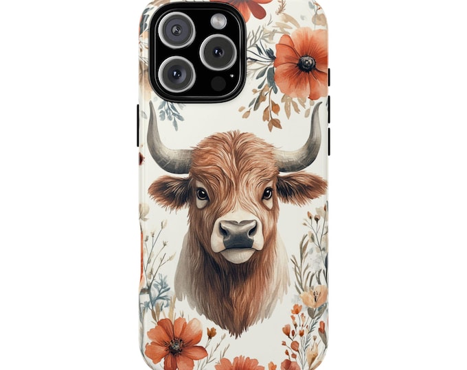Highland Cow Boho Floral Phone Case: iPhone, Galaxy, Pixel - Magsafe Compatible