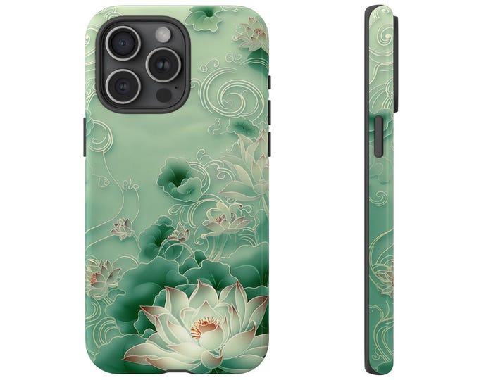 Green Lotus Flower Phone Case - Summer Teal Green Phone Cover - Green Jade Floral Aqua Mint Phone Case - iPhone, Pixel, Samsung Galaxy