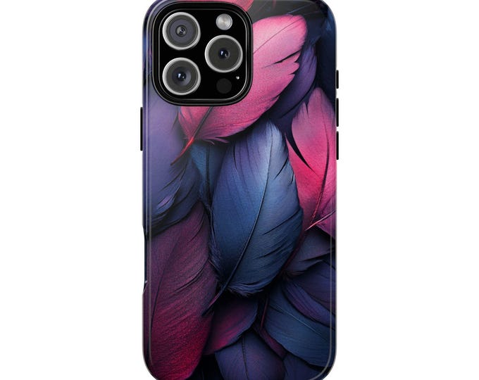 Magenta Blue Feathers Dark Pink Purple Phone Case: iPhone, Galaxy, Pixel - Lifetime Warranty