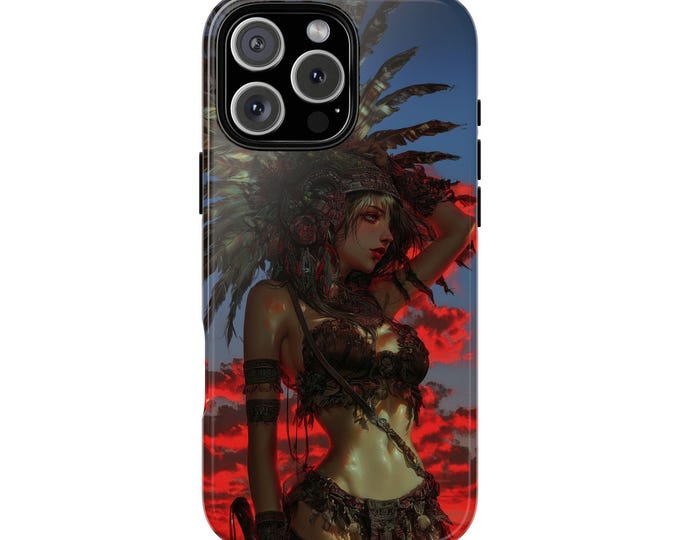 Aztec Heroine Girl Red Sunset Clouds Phone Case: iPhone, Galaxy, Pixel - Lifetime Warranty