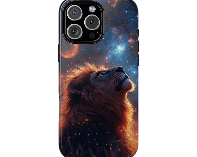 Lion Resting Under Starry Galaxy Sky Phone Case: iPhone, Galaxy, Pixel - Lifetime Warranty
