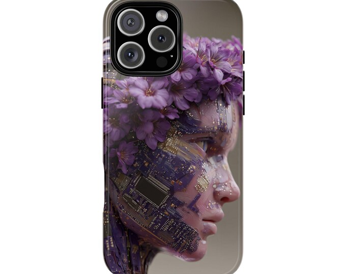 Purple Flowers Human Circuit Android Phone Case: iPhone, Galaxy, Pixel - Lifetime Warranty
