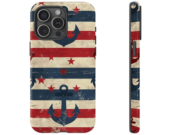 Nautical Sailor Anchor Stripes Marine Phone Case: iPhone, Galaxy, Pixel - Lifetime Warranty