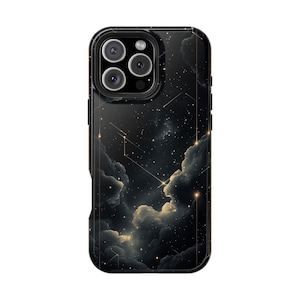 Black Geometric Cloud Celestial Sky Phone Case: iPhone, Samsung Galaxy, Pixel - Lifetime Warranty