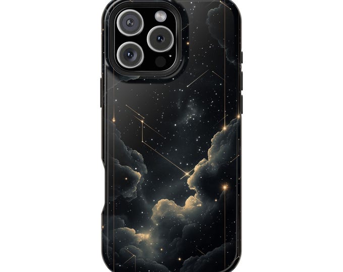 Black Geometric Cloud Celestial Sky Phone Case: iPhone, Galaxy, Pixel - Lifetime Warranty