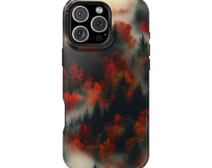 Red Green Pine Tree Forest Mist Phone Case: iPhone, Galaxy, Pixel - Lifetime Warranty