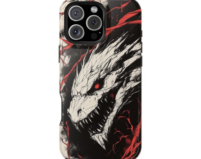 Crimson and White Abstract Dragon Art Phone Case: iPhone, Galaxy, Pixel - Lifetime Warranty
