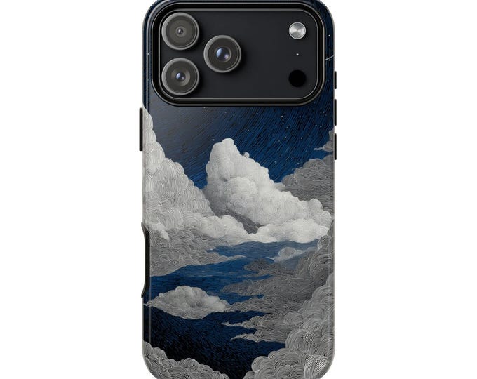 Star Clouds Line Art Design Phone Case: iPhone, Galaxy, Pixel - Lifetime Warranty