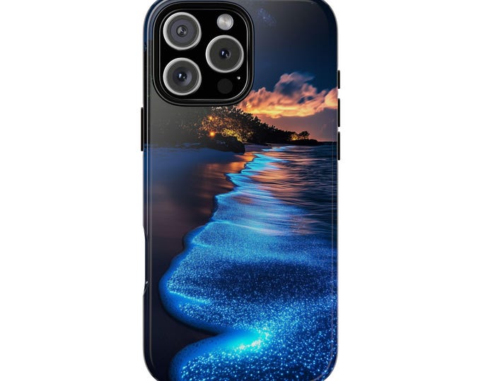 Bioluminescent Beach Waves Ocean Night Phone Case: Tough Cover for iPhone (MagSafe Compatible), Samsung Galaxy, Pixel