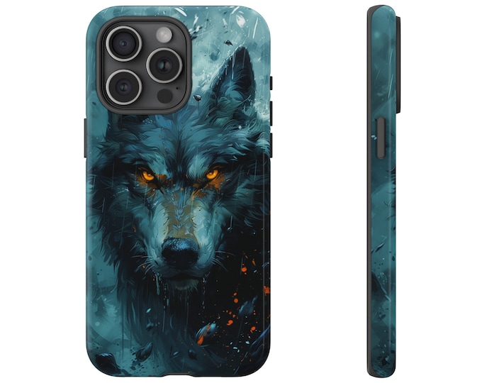 Gray Wolf in Rain Drawing Phone Case: iPhone, Galaxy, Pixel - Lifetime Warranty