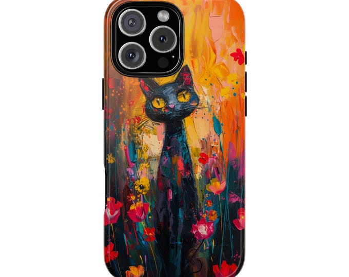 Black Cat Pastel Floral Wildflowers Phone Case: iPhone, Galaxy, Pixel - Lifetime Warranty