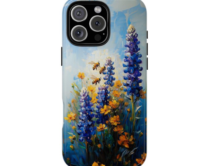 Bee Bluebonnet Flower Oil Pastel Floral Phone Case: iPhone, Galaxy, Pixel - Lifetime Warranty
