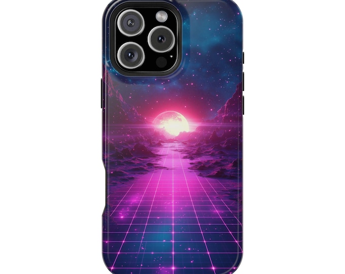 Neon Pink Cyan Vaporwave Sunset Phone Case: iPhone, Galaxy, Pixel - Lifetime Warranty