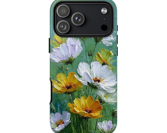 White Yellow Flowers Impasto Paint Phone Case: iPhone, Galaxy, Pixel - Lifetime Warranty