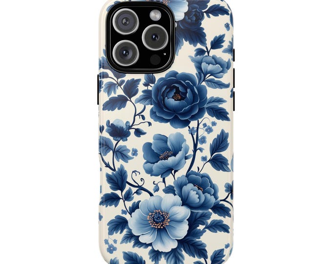 Blue Flower Toile De Jouy French Phone Case: iPhone, Galaxy, Pixel - Lifetime Warranty