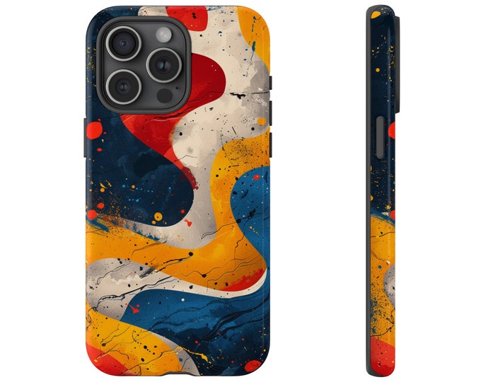Dynamic Colorful Abstract Pattern Blue Yellow Paint Phone Case: iPhone, Galaxy, Pixel - Lifetime Warranty