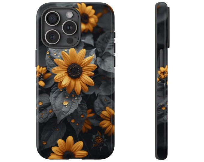 Yellow Floral Sunflowers on Soft Gray Flower Case for Galaxy, iPhone, Pixel - Tough Cover