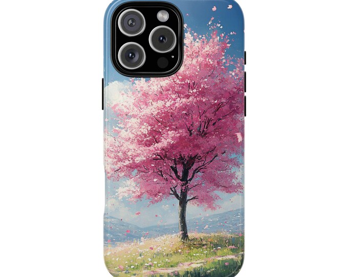 Cherry Blossom Tree Sunny Sky Hill Phone Case: iPhone, Galaxy, Pixel - Lifetime Warranty