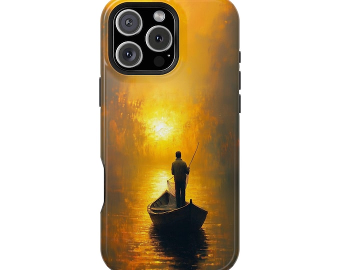 Lone Fisherman Golden Waters Casting Fishing Net Phone Case: iPhone, Galaxy, Pixel - Lifetime Warranty