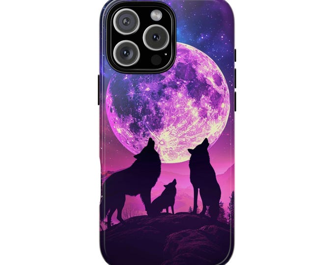 Wolves Wolf Pack Howling Moon Purple Phone Case: iPhone, Galaxy, Pixel - Lifetime Warranty