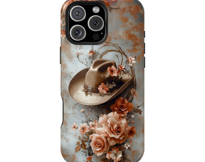Vintage Western Floral Cowboy Hat Wildflowers Phone Case: iPhone, Galaxy, Pixel - Lifetime Warranty