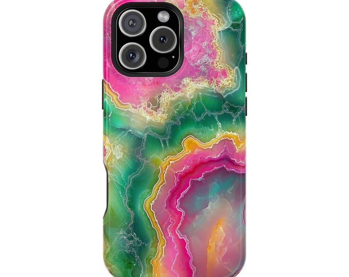 Bright Lime Green Pink Geode Crystal Phone Case: iPhone, Galaxy, Pixel - Lifetime Warranty