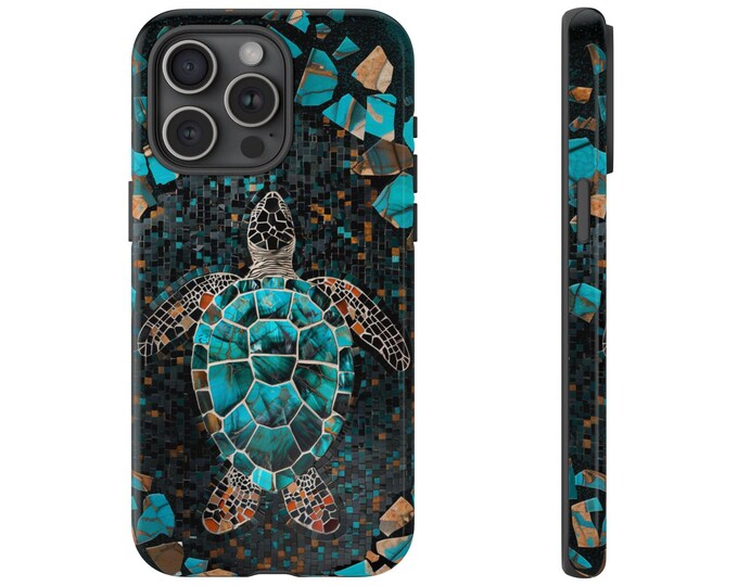 Teal Sea Turtle Mosaic Blue Phone Case: iPhone, Galaxy, Pixel - Lifetime Warranty