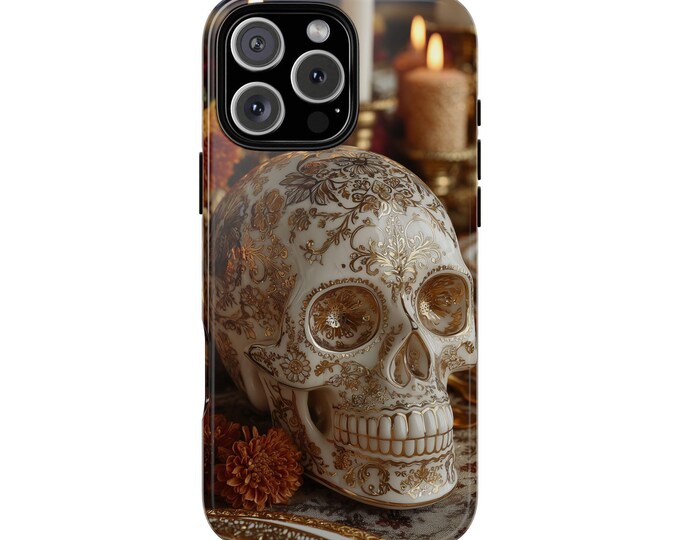 Day of the Dead Gold Skull Phone Case: iPhone, Galaxy, Pixel - Lifetime Warranty