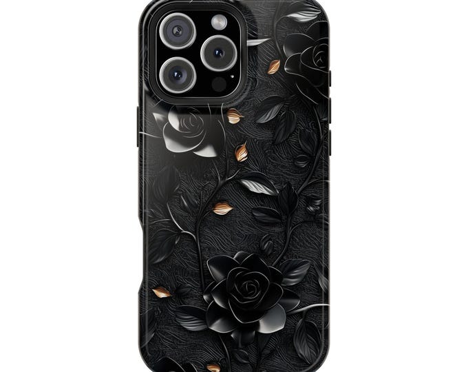 Black Rose Flower Vines Phone Case: iPhone, Galaxy, Pixel - Lifetime Warranty