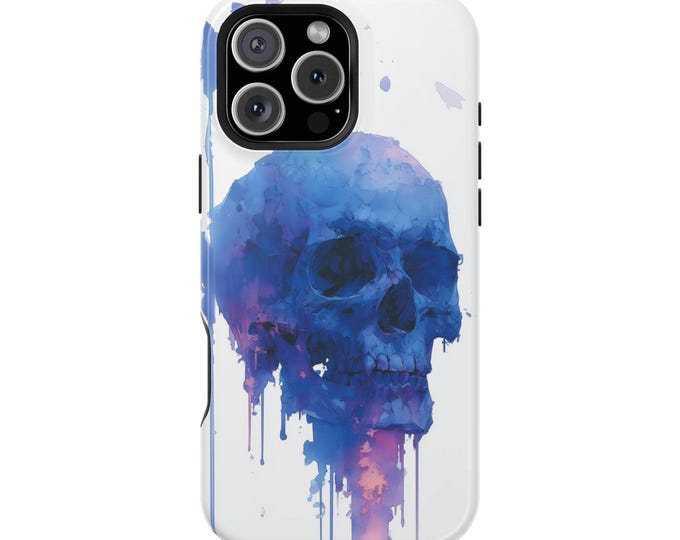 Blue Ink Skull Purple Neon Watercolor Phone Case: iPhone, Galaxy, Pixel - Lifetime Warranty