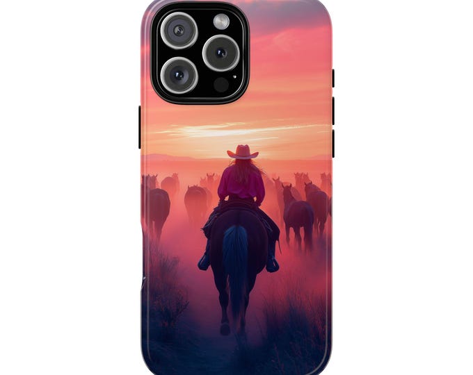 Cowgirl Herd Horses Morning Horizon Phone Case: iPhone, Galaxy, Pixel - Lifetime Warranty