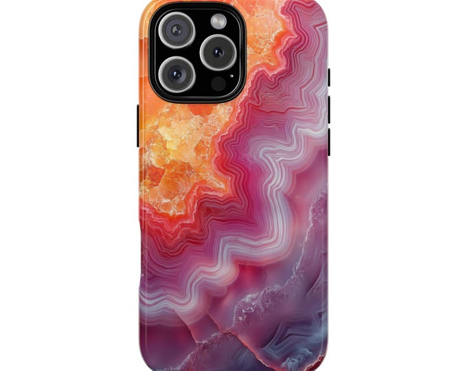 Agate Orange Pink Geode Marble Quartz Phone Case: iPhone, Galaxy, Pixel - Lifetime Warranty