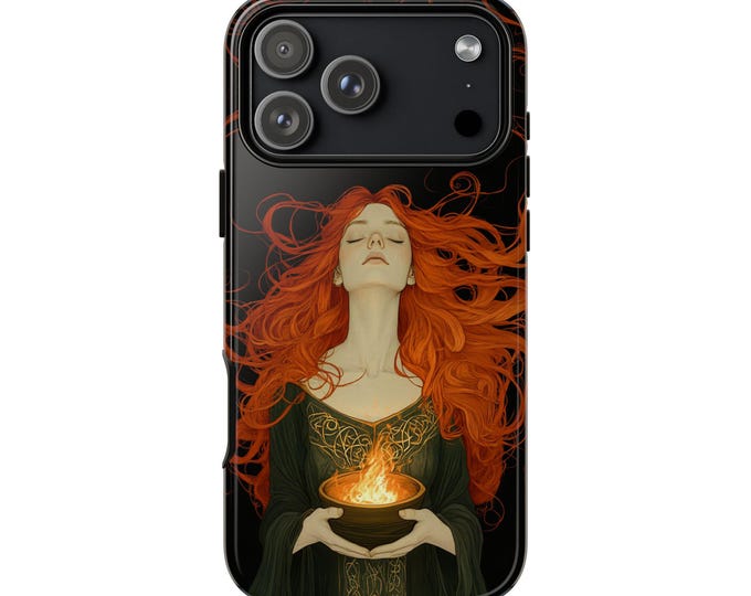 Flame Keeper Goddess Celtic Red Hair Phone Case: iPhone, Galaxy, Pixel - Lifetime Warranty