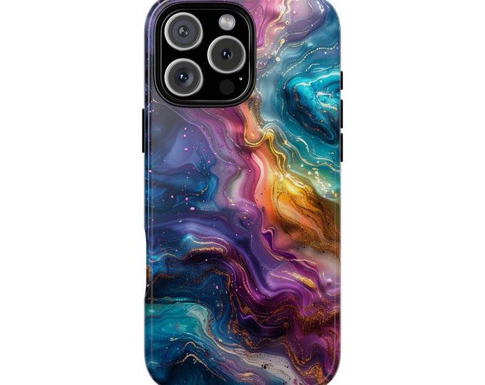 Teal Purple Iridescent Liquid Gold Marble Phone Case: iPhone, Galaxy, Pixel - Lifetime Warranty