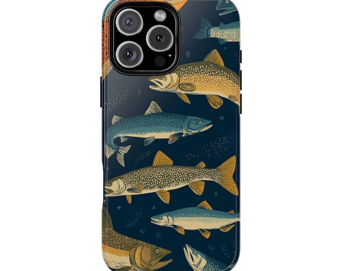 Abstract Fish Salmon Fishing Pattern Phone Case: iPhone, Galaxy, Pixel - Lifetime Warranty