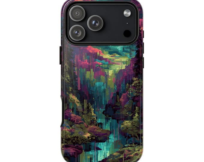 Glitch Wilderness Earthy Green Cyan Phone Case: iPhone, Galaxy, Pixel - Lifetime Warranty