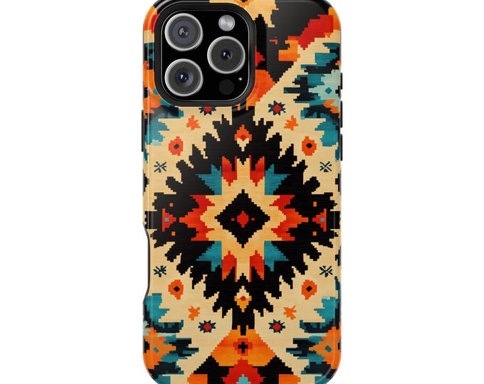 South Western Native American Teal Pattern Phone Case: iPhone, Galaxy, Pixel - MagSafe Compatible