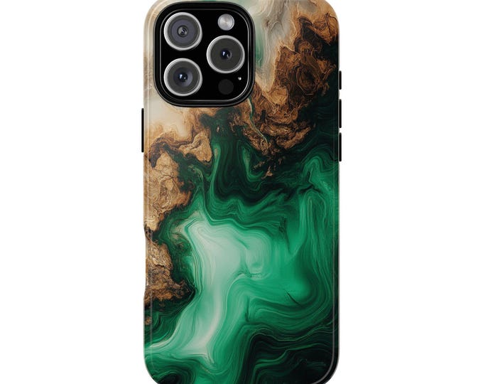 Green Resin Wood Hybrid Marble Shockproof Phone Case: iPhone, Galaxy, Pixel - Lifetime Warranty