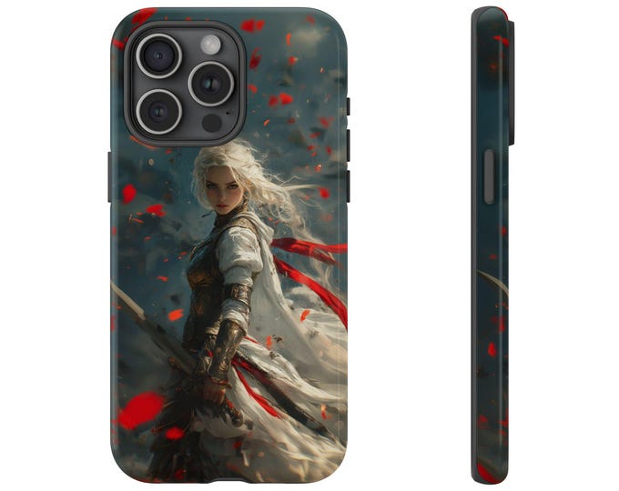 Crimson Warrior Battle Girl Phone Case: iPhone, Galaxy, Pixel - Lifetime Warranty