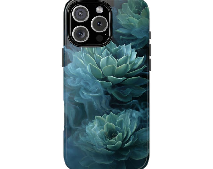 Green Succulents Smokey Flowers Phone Case: iPhone, Galaxy, Pixel - Lifetime Warranty