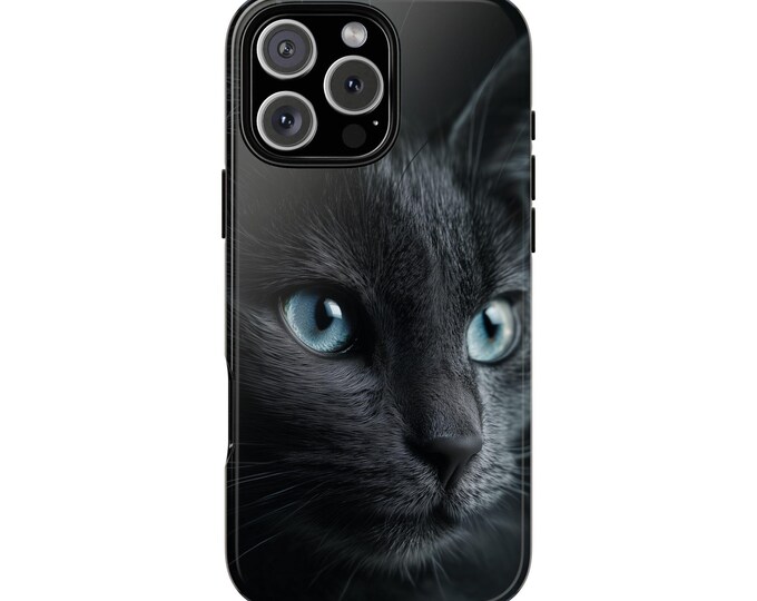 Black Cat Blue Eyes Dark Kitty Phone Case: Tough Cover for iPhone (MagSafe Compatible), Samsung Galaxy, Pixel