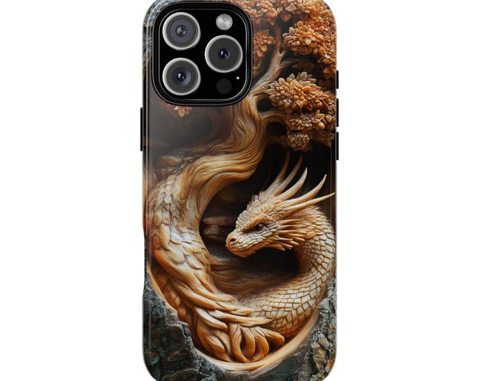 Dragon Tree Wood Carving Print Phone Case: iPhone, Galaxy, Pixel - Lifetime Warranty