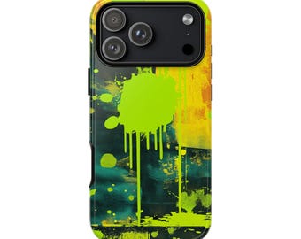 Neon Green Liquid Paint Splatter Phone Case • Original Artwork • Heavy Duty Protection • Tech Gift • Lifetime Warranty