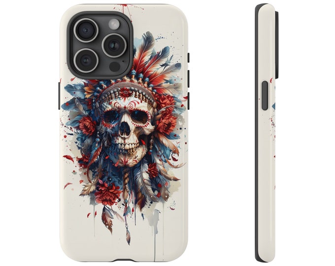 War Chief Skull Feather Headdress Phone Case: iPhone, Galaxy, Pixel - Lifetime Warranty