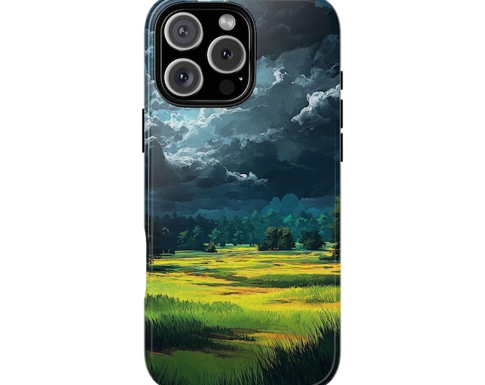 Grass Field Storm Gray Cloud Grassy Nature Phone Case: Tough Cover for iPhone (MagSafe Compatible), Samsung Galaxy, Pixel