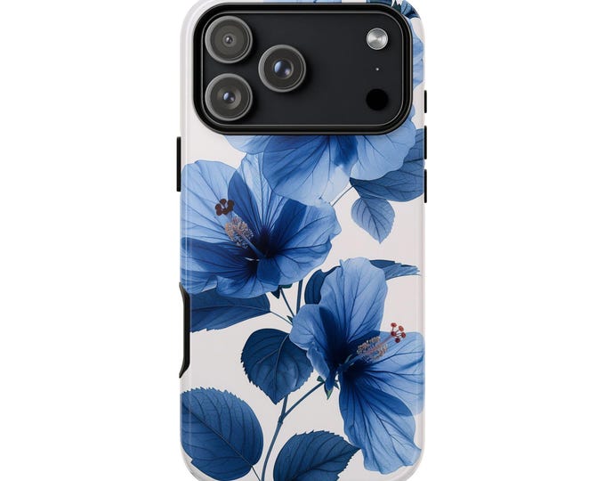 Blue Floral Minimalist Watercolor Flower Phone Case: iPhone, Samsung Galaxy, Google Pixel